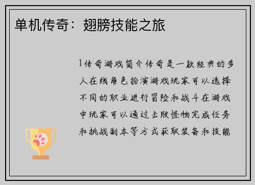 单机传奇：翅膀技能之旅